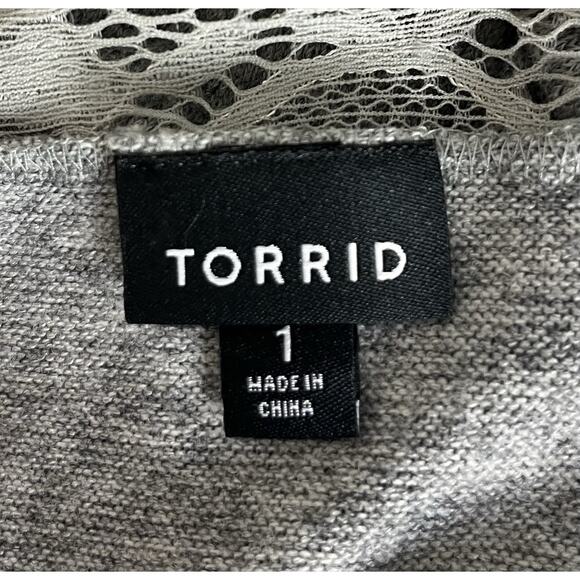 Torrid Grey Bell Sleeve Lace Inset Woven Skater Mini Dress Plus Size 1X - Picture 8 of 9